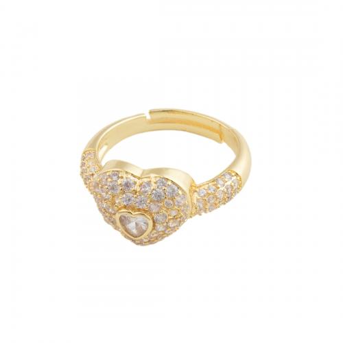 Cubic Zirconia Micro Pave Brass Finger Ring, Heart, 14K gold plated, fashion jewelry & micro pave cubic zirconia Inner Approx 18.5mm 