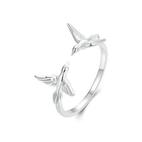 Sterling Silver Finger Ring, 925 Sterling Silver, Bird, platinum plated, fashion jewelry & for woman, 1.5mm 