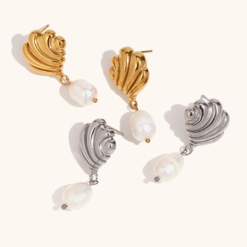 Stainless Steel Drop Earring, 316L Stainless Steel, with Plastic Pearl, Vacuum Ion Plating, fashion jewelry & for woman 