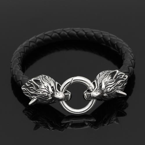 Titanium Steel Bracelet & Bangle, with PU Leather & Zinc Alloy, fashion jewelry & for man 