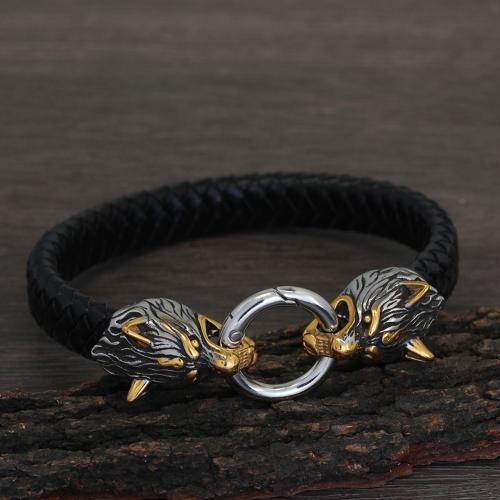 Titanium Steel Bracelet & Bangle, with Leather, fashion jewelry & for man 