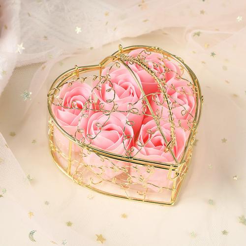 Iron Soap Flower Gift Box, with Soap, Heart, gold color plated, for woman [