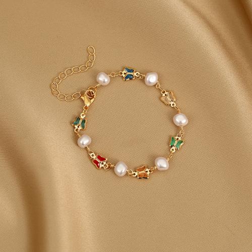 Bracelets en laiton, avec perle de plastique, avec 5cm chaînes de rallonge, Placage, Forme différente pour le choix & bijoux de mode & pour femme & émail & avec strass, plus de couleurs à choisir Environ 16 cm, Vendu par PC