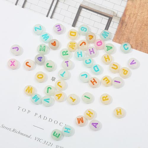 Acryl Alphabet Perlen, flache Runde, DIY & verschiedene Muster für Wahl & Emaille, keine, 4x7mm, Bohrung:ca. 1.5mm, ca. 100PCs/Tasche, verkauft von Tasche