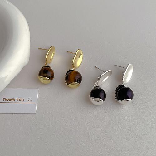 Brass Drop Earring, with Tiger Eye, plated, fashion jewelry 