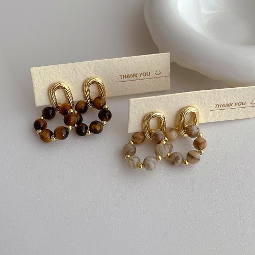 Brass Drop Earring, with Natural Stone, plated, fashion jewelry 