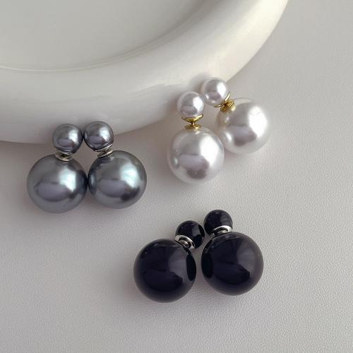 Brass Stud Earring, with ABS Plastic Pearl, plated, fashion jewelry 