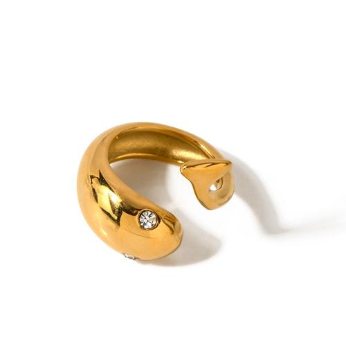 Нержавеющая сталь Rhinestone палец кольцо, Нержавеющая сталь 304, Рыба, 18K позолоченный, ювелирные изделия моды & Женский & со стразами, Inner diameter :1.76cm, продается PC
