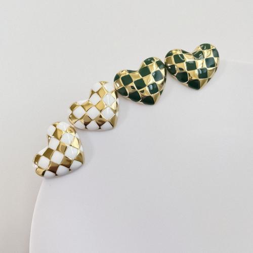 Brass Stud Earring, Heart, 18K gold plated, fashion jewelry & for woman & enamel 