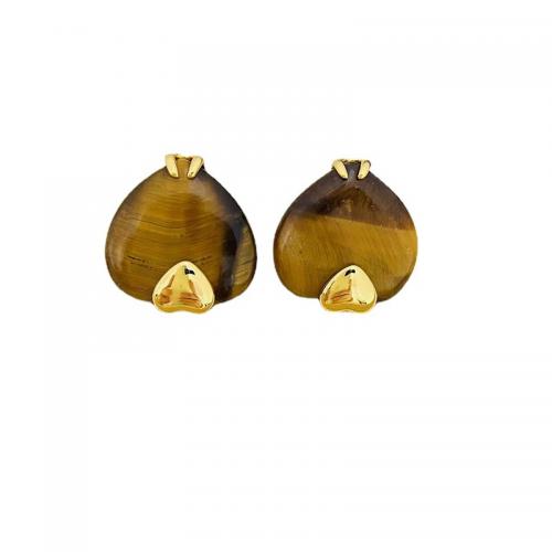 Gemstone Stud Earring, Zinc Alloy, with Amber, Heart, 18K gold plated, fashion jewelry & for woman 