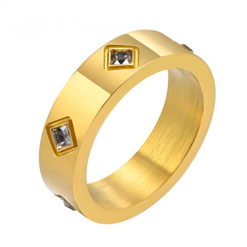 Cubic Zirconia anillo de dedo de acero inoxidable, acero inoxidable 304, chapado en color dorado, diverso tamaño para la opción & micro arcilla de zirconia cúbica & para mujer, wide:5.5mm, Vendido por UD