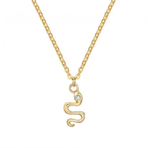 Cubic Zirconia Stainless Steel Necklace, 304 Stainless Steel, with 50mm extender chain, Snake, gold color plated, fashion jewelry & micro pave cubic zirconia & for woman x9.5mm Approx 450 mm 