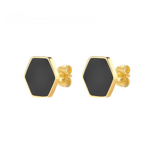Stainless Steel Stud Earring, 304 Stainless Steel, Hexagon, gold color plated, fashion jewelry & for woman & enamel 