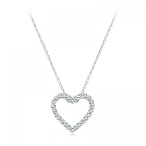 Sterling Silver Jewelry Necklace, 925 Sterling Silver, with Moissanite, with 5CM extender chain, Heart, plated, for woman, silver color Approx 40 cm 