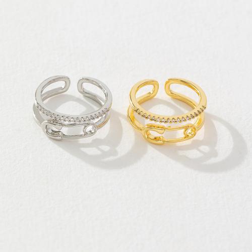 Zircon pavent l'anneau en laiton de doigt, Plaqué d'or, pavé de micro zircon & pour femme, plus de couleurs à choisir, Vendu par PC