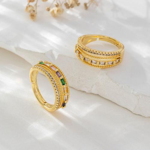 Zircon pavent l'anneau en laiton de doigt, Plaqué d'or, pavé de micro zircon & pour femme, plus de couleurs à choisir, Vendu par paire