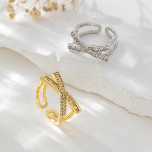 Zircon pavent l'anneau en laiton de doigt, Plaqué d'or, pavé de micro zircon & pour femme, plus de couleurs à choisir, Vendu par paire