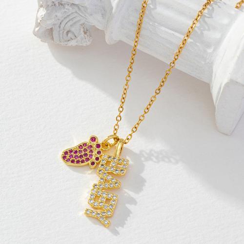 Корень Циркон Микро вымощает латунь ожерелье, Латунь, плакированный настоящим золотом, инкрустированное микро кубического циркония & Женский, Золотой, продается PC