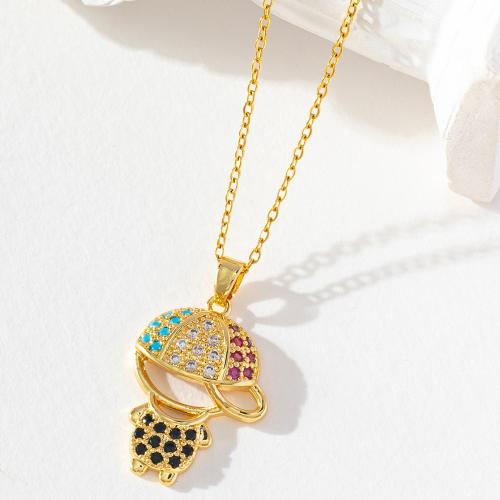 Корень Циркон Микро вымощает латунь ожерелье, Латунь, плакированный настоящим золотом, разные стили для выбора & инкрустированное микро кубического циркония & Женский, Золотой, продается PC