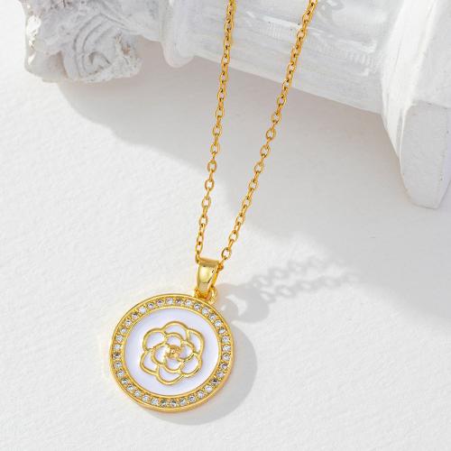Cubic Zircon Micro Pave Brass Necklace, real gold plated, micro pave cubic zirconia & for woman & enamel 