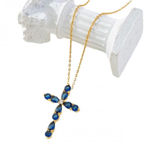 Messing Zirkonia Halskette, Kreuz, vergoldet, Micro pave Zirkonia & für Frau, keine, verkauft von PC