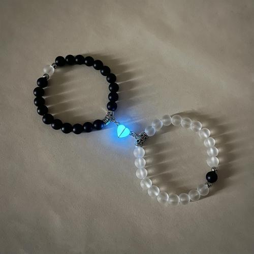 Gemstone Couple Bracelet, with Magnet & Zinc Alloy, luminated, white and black, Diameter 5.1cm 