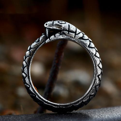 Titanium Steel Finger Ring, Snake, polished & for man & blacken, original color, US Ring 
