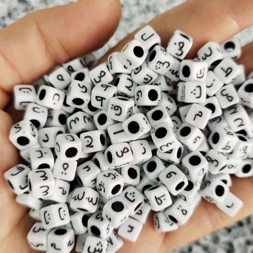 Acryl Alphabet Perlen, Quadrat, Spritzgießen, DIY, keine, 6x6mm, ca. 3000PCs/Tasche, verkauft von Tasche