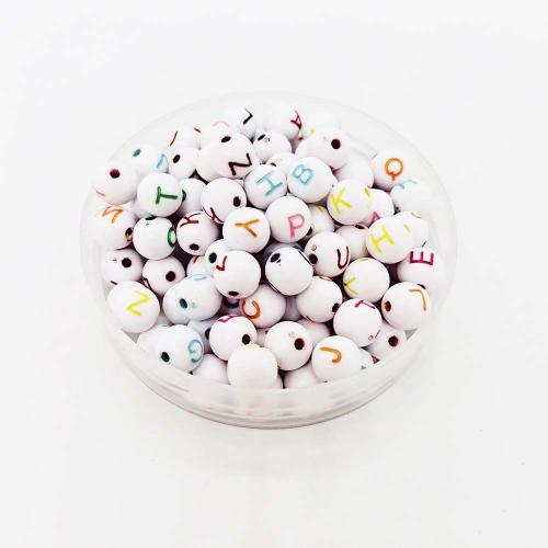Acrylic Alphabet Beads, Round, injection moulding, DIY 8mm, Approx 