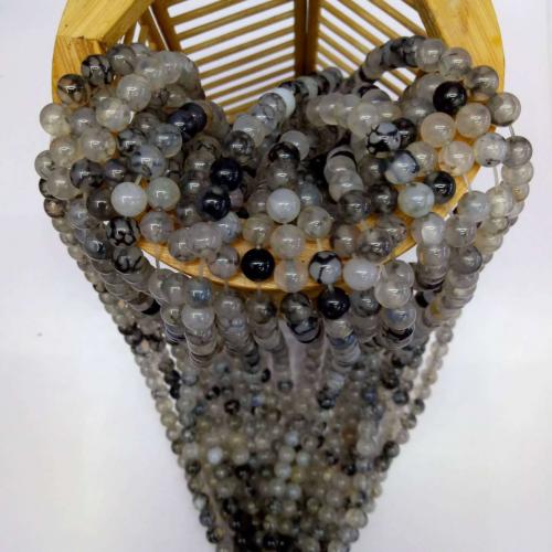 Perles agate veines de dragon naturelles, Rond, poli, DIY & normes différentes pour le choix, couleurs mélangées Environ 38 cm, Vendu par brin