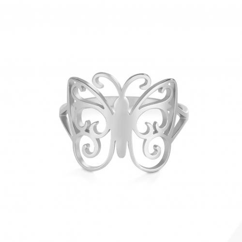 Titanium Steel Finger Ring, Butterfly, Vacuum Ion Plating, fashion jewelry & Unisex & hollow 14.7mm 