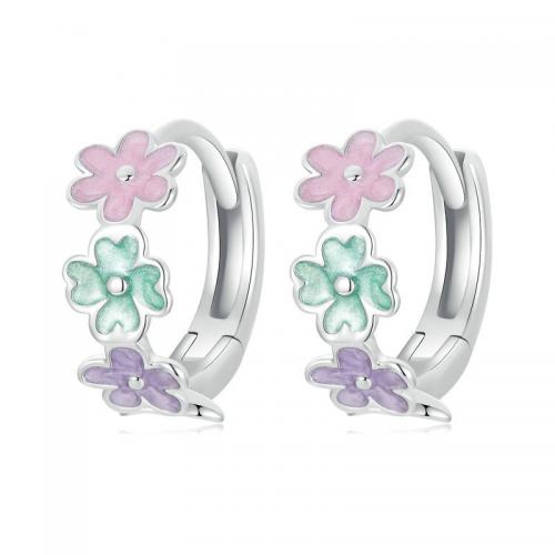 Sterling Silver Drop Earring, 925 Sterling Silver, Flower, platinum plated, fashion jewelry & for woman & enamel, multi-colored Inner Approx 8.5mm 