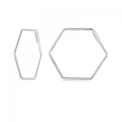 Sterling Silver Drop Earring, 925 Sterling Silver, Hexagon, platinum plated, fashion jewelry & for woman Inner Approx 19mm 