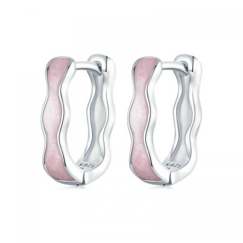 Sterling Silver Drop Earring, 925 Sterling Silver, platinum plated, fashion jewelry & for woman & enamel, pink Inner Approx 10mm 