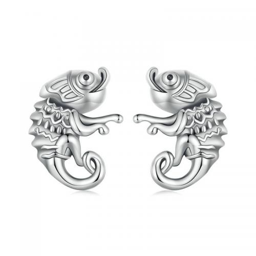 Sterling Silver Stud Earring, 925 Sterling Silver, Chameleon, fashion jewelry & for woman 