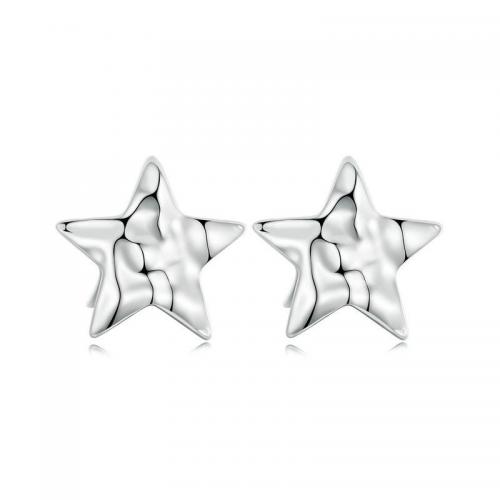 Sterling Silver Stud Earring, 925 Sterling Silver, Star, platinum plated, fashion jewelry & for woman 