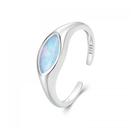Sterling Silver Finger Ring, 925 Sterling Silver, with Glass, platinum plated, fashion jewelry & for woman, 1.9mm 
