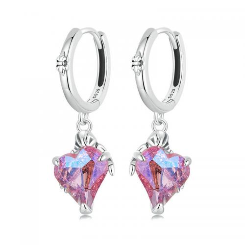 Sterling Silver Drop Earring, 925 Sterling Silver, with Glass, Heart, fashion jewelry & for woman Inner Approx 10mm 