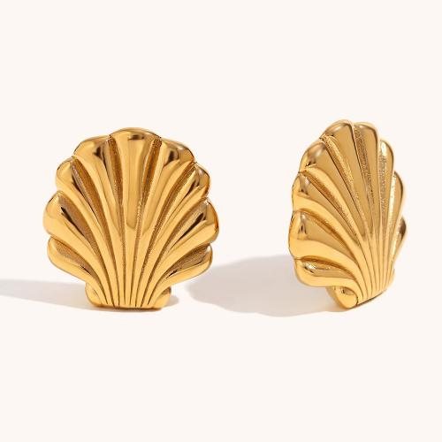 Stainless Steel Stud Earring, 316L Stainless Steel, Shell, 18K gold plated, fashion jewelry & for woman, golden 