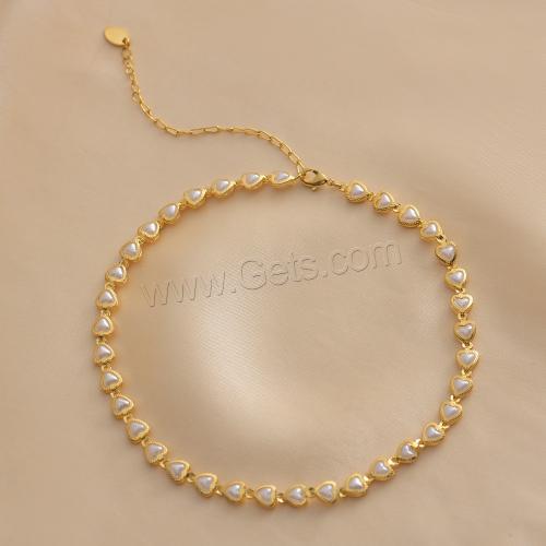 Titanium Steel Jewelry Necklace, with Plastic Pearl, with 5CM extender chain, Heart, gold color plated, fashion jewelry & for woman, white cm 
