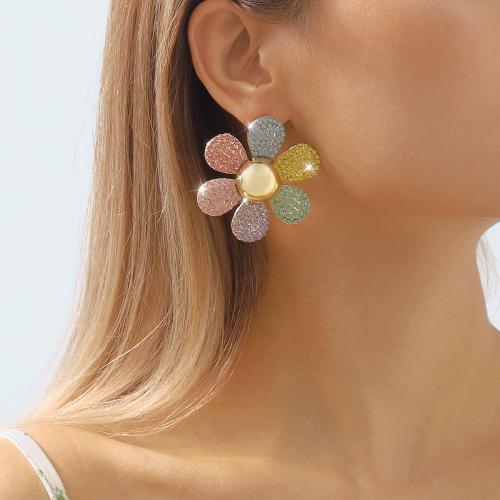 Zinc Alloy Rhinestone Stud Earring, Flower, plated, fashion jewelry & for woman & with rhinestone 