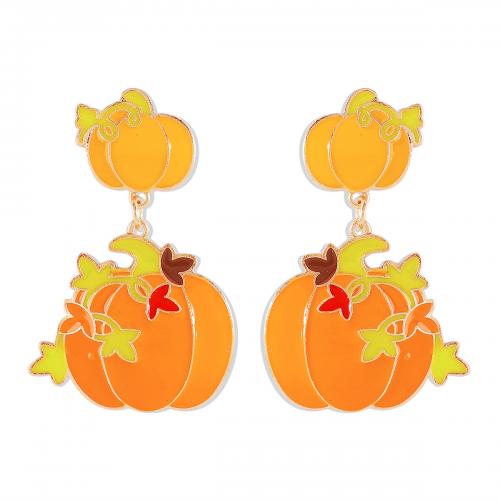 Enamel Zinc Alloy Drop Earring, Pumpkin, gold color plated, fashion jewelry & for woman, orange 