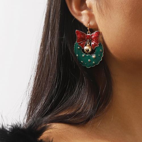 Zinc Alloy Drop Earring, Christmas Wreath, gold color plated, fashion jewelry & for woman & enamel, mixed colors 
