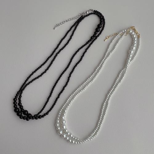 Collar de cuerda de cera resina, perlas de resina, con aleación de zinc, con 5cm extender cadena, Doble capa & Joyería, más colores para la opción, longitud:95.5 cm, Vendido por UD