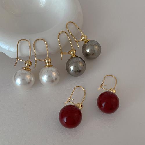 Messing Tropfen Ohrring, mit ABS-Kunststoff-Perlen, plattiert, Modeschmuck, keine, 42x18mm, verkauft von Paar