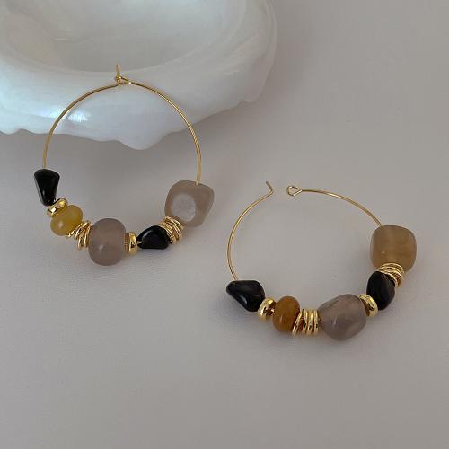 Gemstone Drop Earring, Brass, with Natural Stone, plated, fashion jewelry, golden 