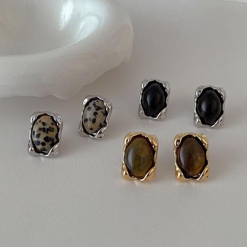 Gemstone Stud Earring, metal, con Piedra natural, chapado, Joyería & diferentes materiales para la opción, más colores para la opción, 18x13mm, Vendido por Par