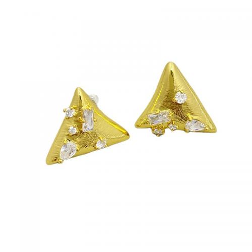 Cubic Zirconia Pendiente Brass Micro Pave, metal, Triángulo, 18K chapado en oro, Joyería & micro arcilla de zirconia cúbica & para mujer, 20x19mm, Vendido por Par