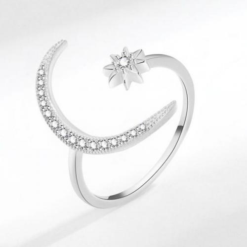 Rhinestone Brass Finger Ring, Moon and Star, plated, fashion jewelry & for woman & with rhinestone mm 
