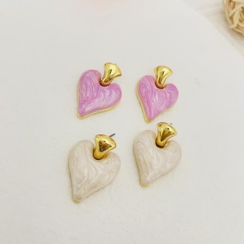 Brass Drop Earring, Heart, 18K gold plated, fashion jewelry & for woman & enamel 